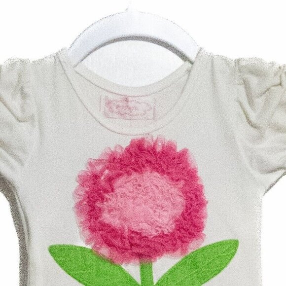 Popatu Girls White Pink Dress Floral Cap Sleeve Round Neck Knee Length Size XS - Picture 3 of 5